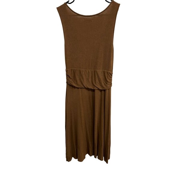 Miestre Brown Sleeveless Midi Dress With Ruched Waist V-Neckline Sz Medium - Picture 2 of 8